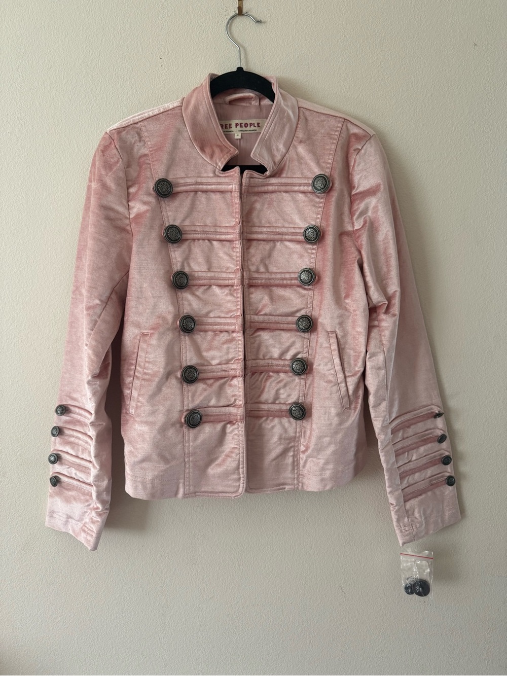 Free People Blush Pink Velvet Military Blazer